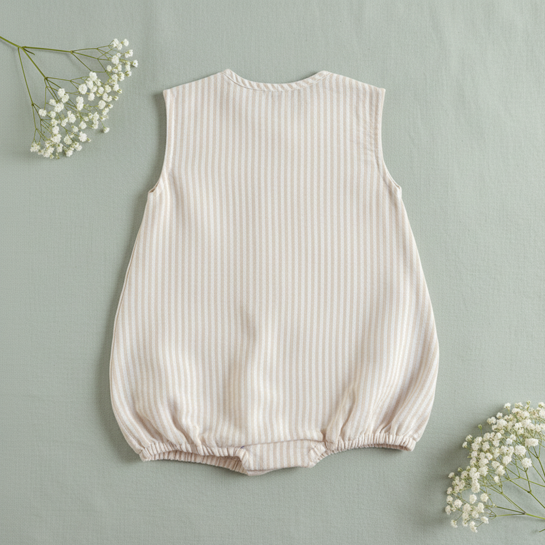 Beige and White Striped Romper