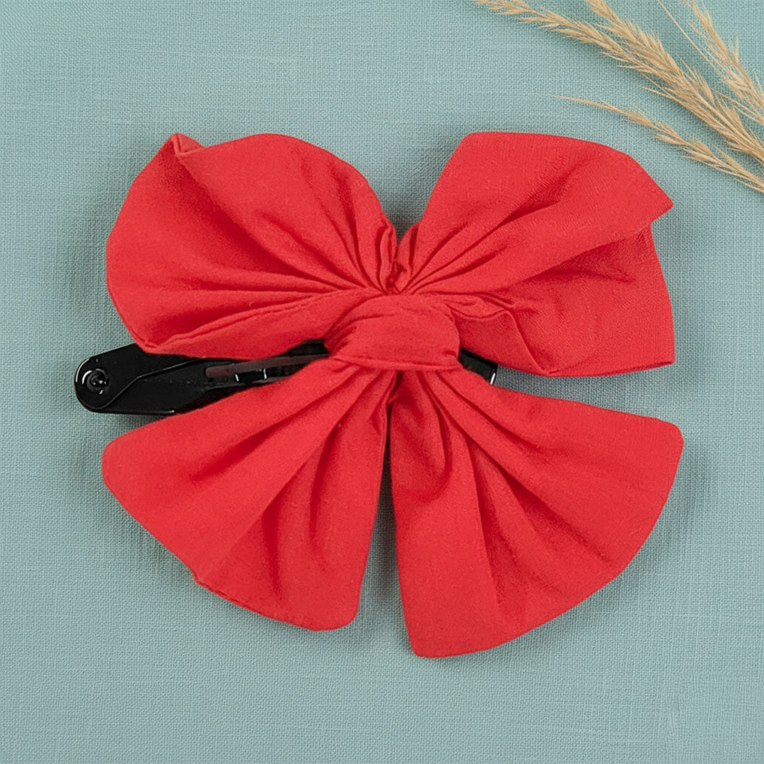 Keebee Organic Cotton Girls Butterfly Bow Hair Clip - Red