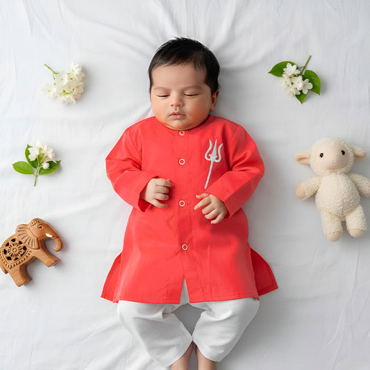 Keebee Organic Cotton Newborn Boys Red Kurta Set - Trident