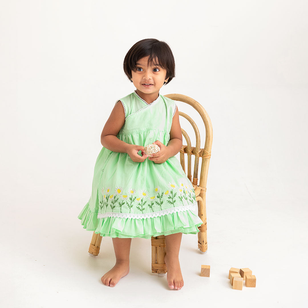 Keebee Organic Cotton Embroidered Baby Girl Mint Green Jabla/Wrap Styl