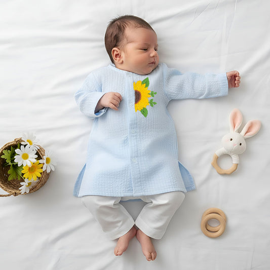 Keebee Organic Cotton Newborn Boys Textured Blue Kurta Set - Sunflower