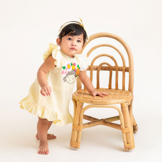 Keebee Organic Cotton Hand Embroidered Yellow Baby Girl Dress - Blossom