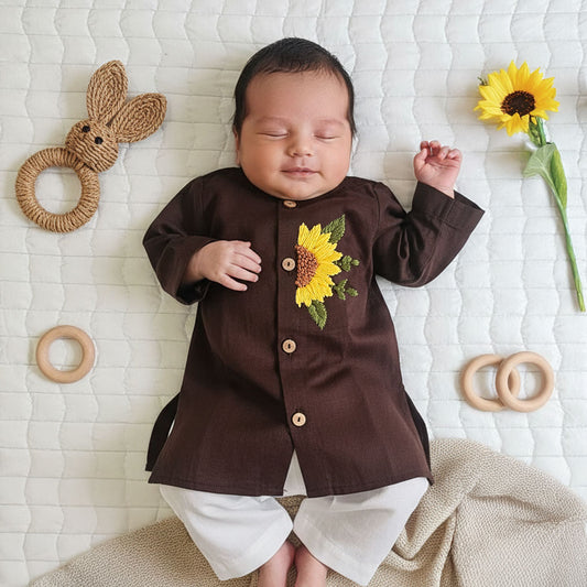 Keebee Organic Cotton Newborn Boys Choco Brown Kurta Set - Sunflower