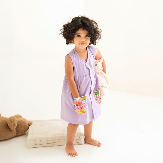 Keebee Organic Cotton Hand Embroidered Lilac Baby Girl Dress