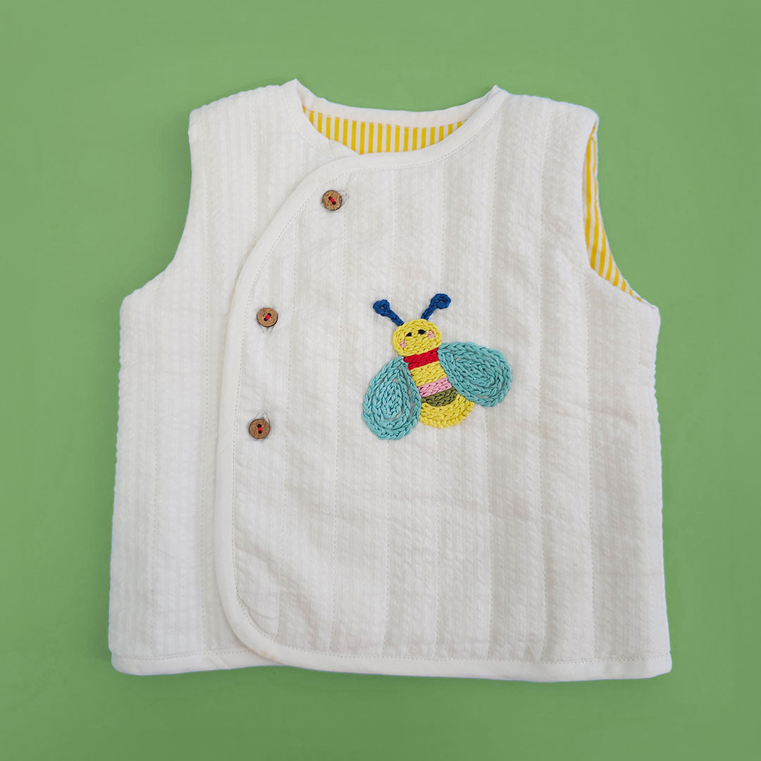 Keebee Organic Cotton Quilted White Vest - Winter Bee