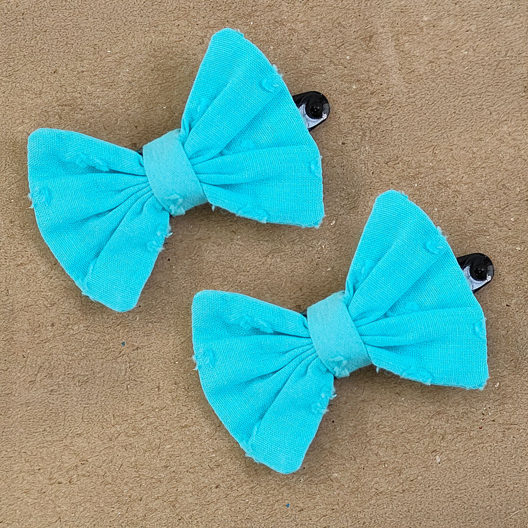 Keebee Organic Cotton Girls Classic Bow Hair Clips -Turquoise Blue