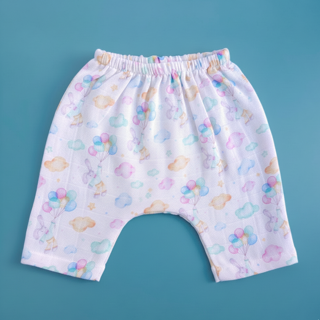 Keebee Organic Cotton Muslin Printed Diaper Shorts - Bunny with Balloons