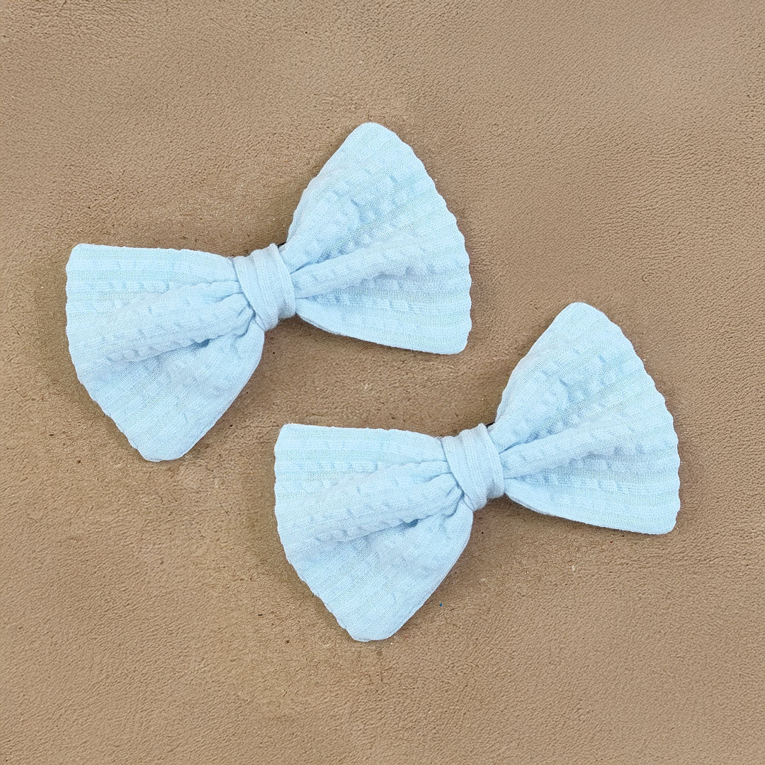 Keebee Organic Cotton Girls Classic Bow Hair Clips -Light Blue