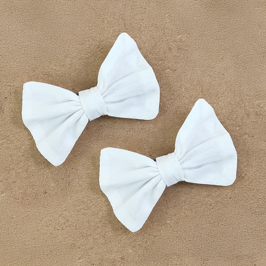 Keebee Organic Cotton Girls Classic Bow Hair Clips - White