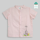 Organic Cotton Peach Embroidered Shirts - Giraffe
