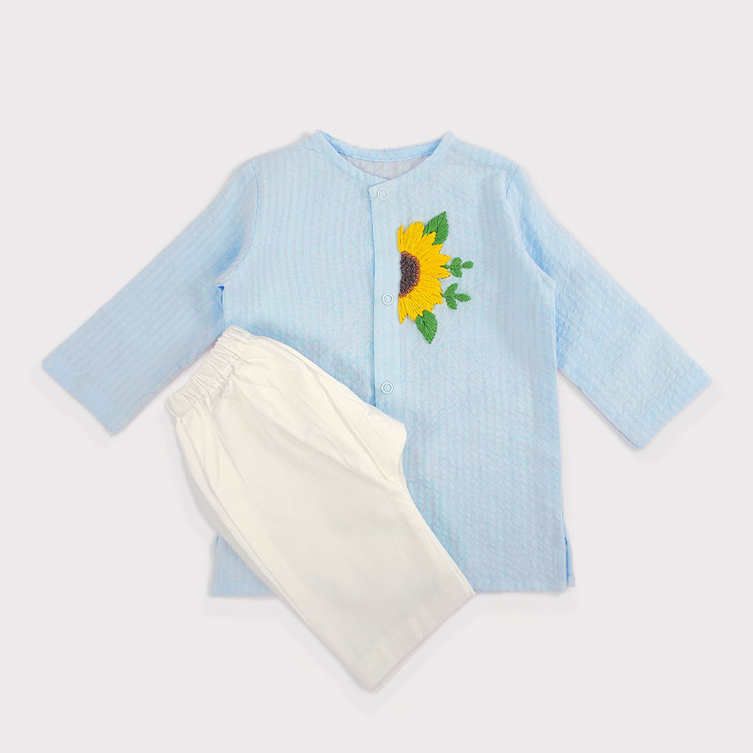 Keebee Organic Cotton Newborn Boys Textured Blue Kurta Set - Sunflower