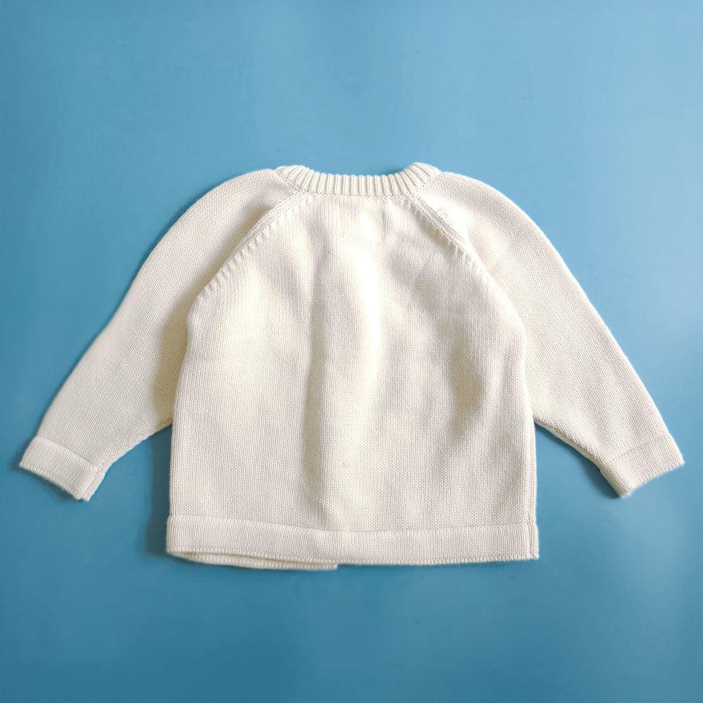 Keebee Organic Cotton Hand Embroidered Holiday White Sweater - Twinkle Lights
