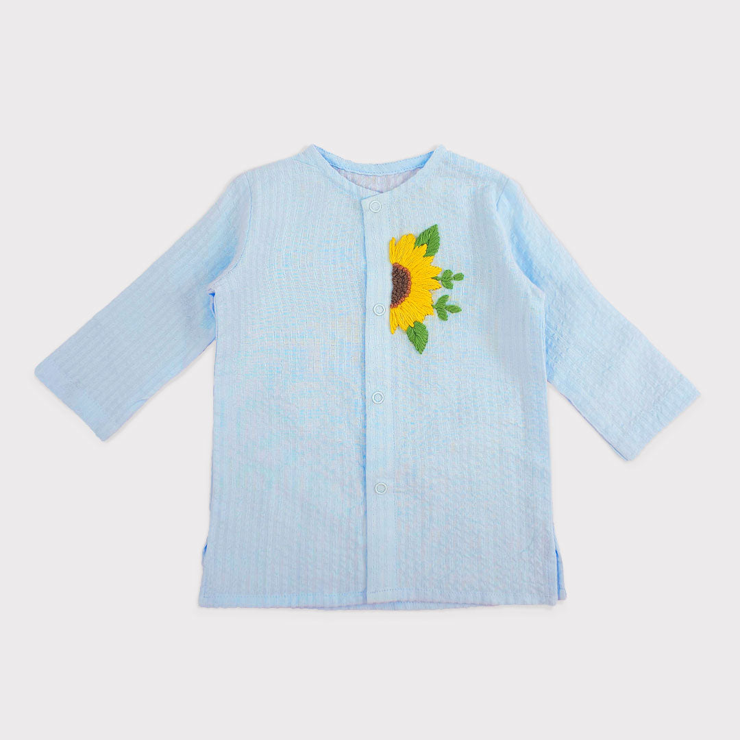 Keebee Organic Cotton Newborn Boys Textured Blue Kurta Set - Sunflower