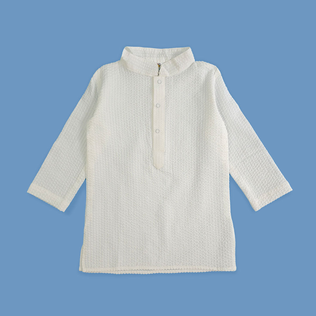 Keebee Organic Cotton Solid Textured Kurta paired with Pajama Pants - White