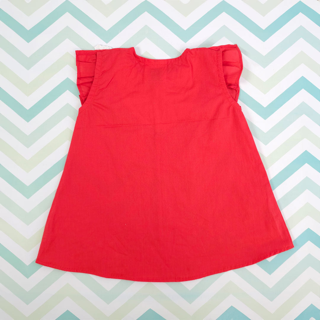 Keebee Organic Cotton Embroidered Baby Girl Red Button Up Dress - Reindeer