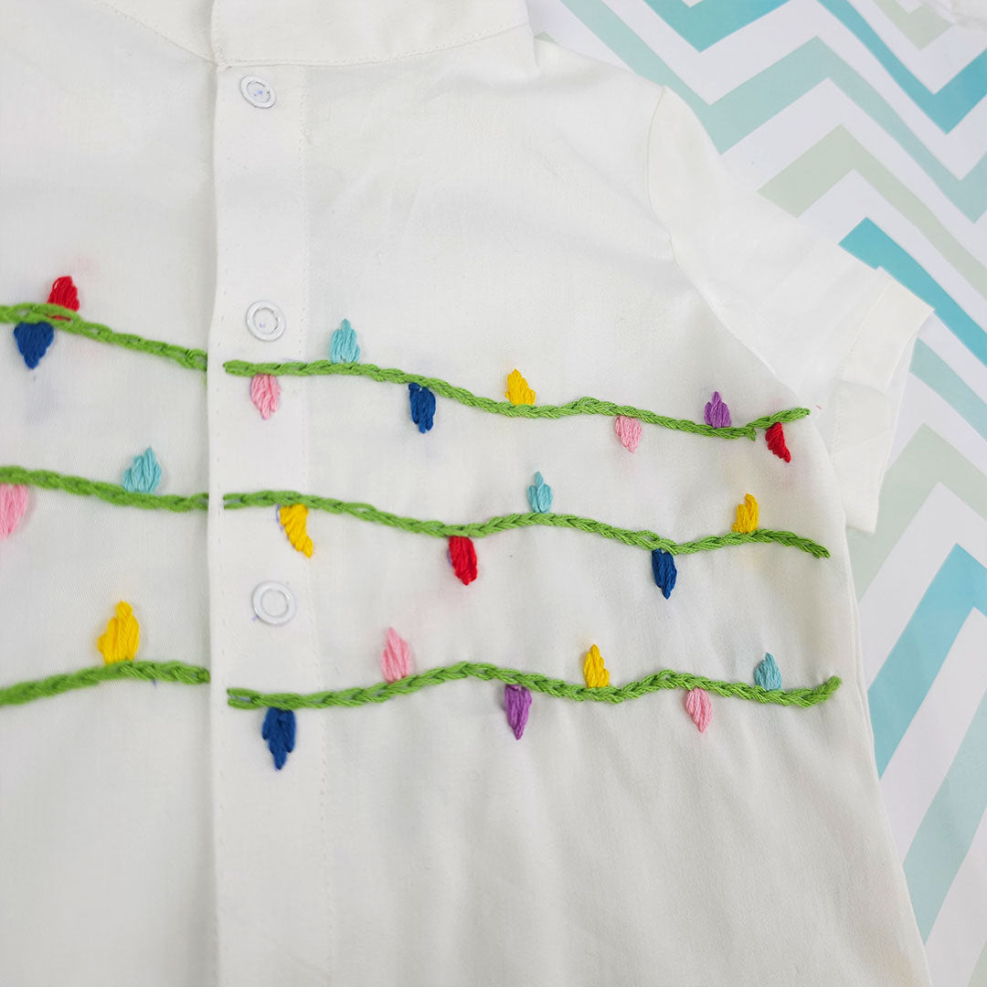 Keebee Organic Cotton Embroidered Half Sleeve Shirt - Twinkling Lights