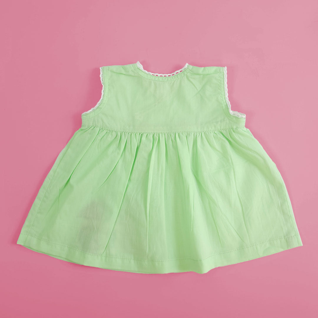 Keebee Organic Cotton Embroidered Newborn Baby Girl Green Overlap Dress - Bicycle
