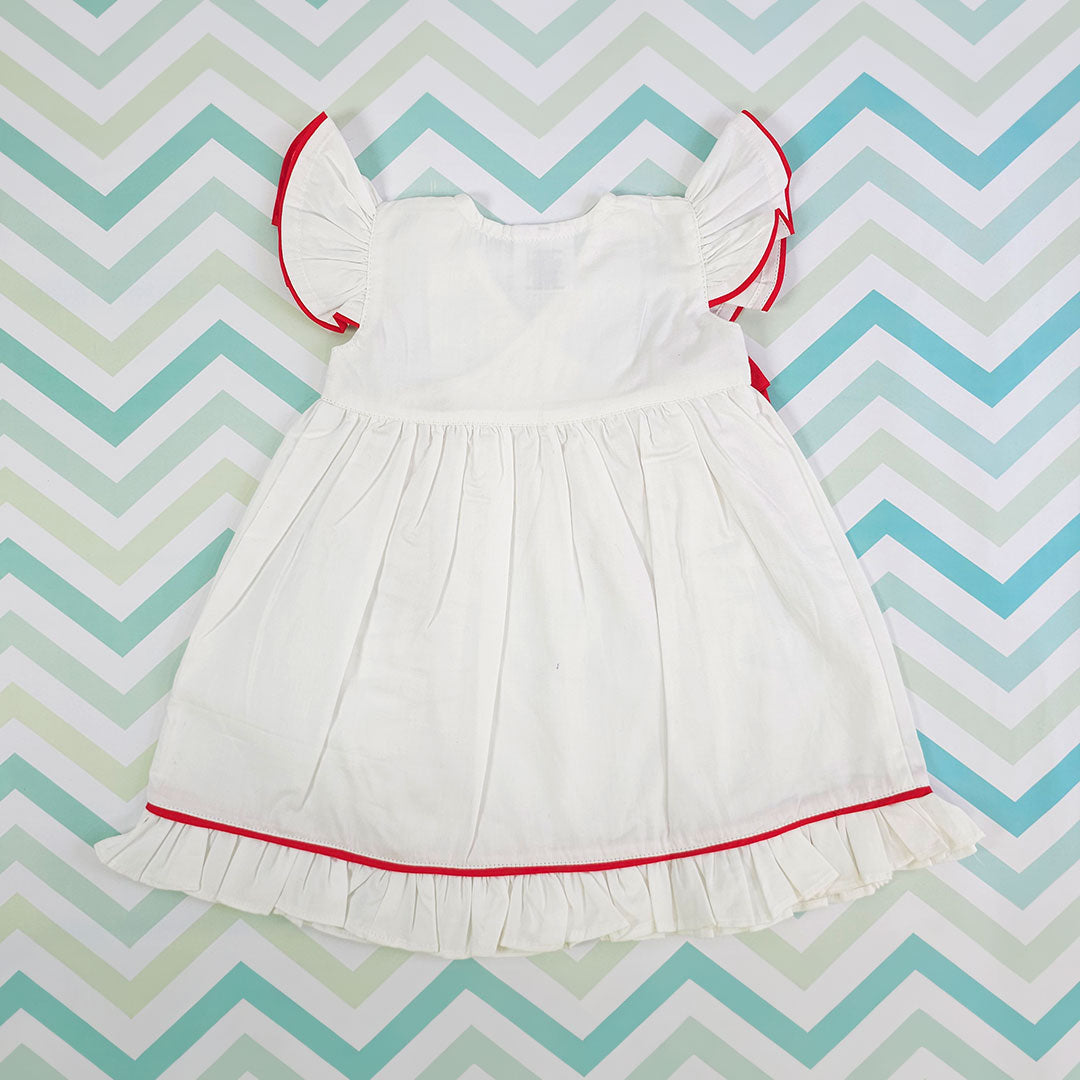 Keebee Organic Cotton Girls White Overlap Dress - Candy Bow