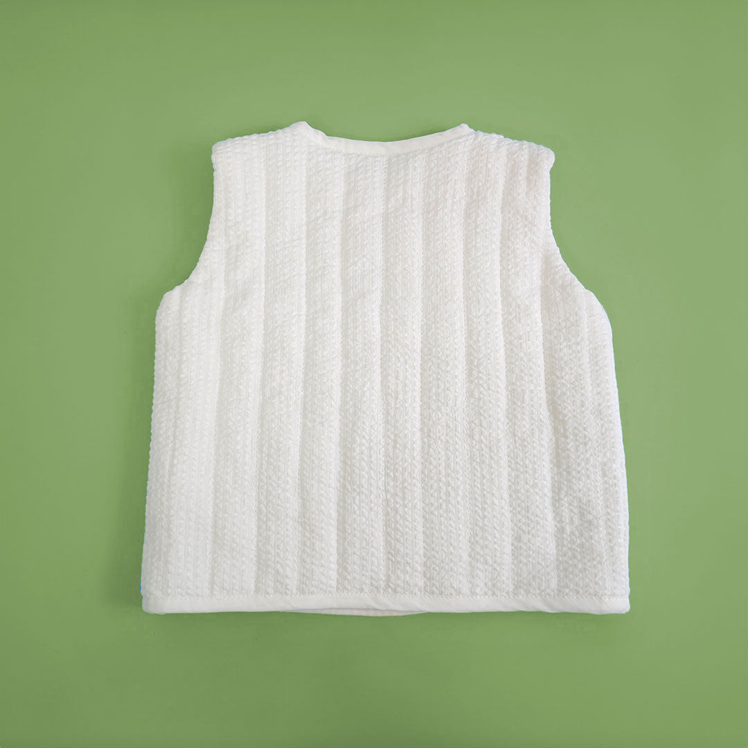 Keebee Organic Cotton Embroidered White Button Up Quilted Vest - Your Baby's Initial