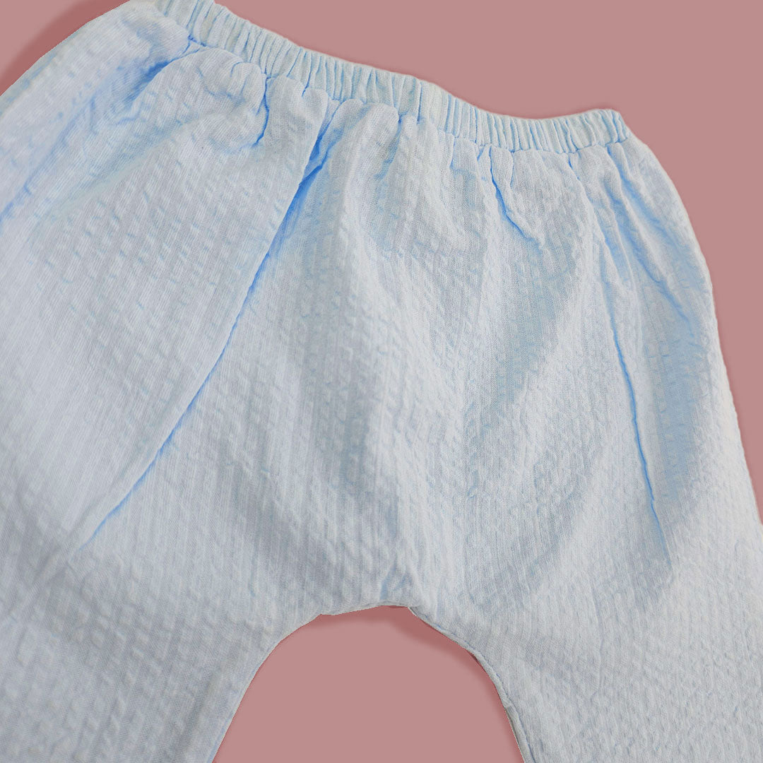 Keebee Organic Cotton Elastic Waist Solid Textured Diaper Pants - Light Blue