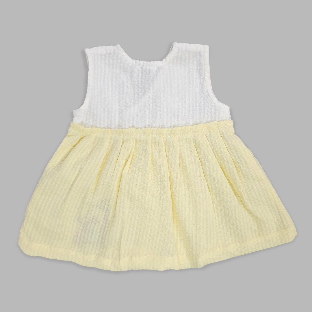 Keebee Organic Cotton Embroidered Girls White and Yellow Overlap Dress - Elephant