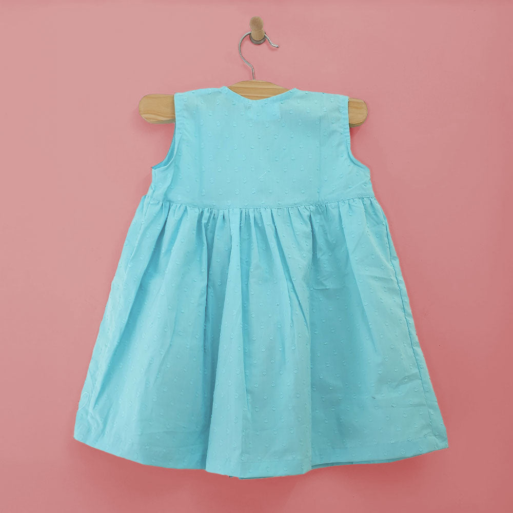 Keebee Organic Cotton Hand Embroidered Light Blue Baby Girl Dress with Pockets