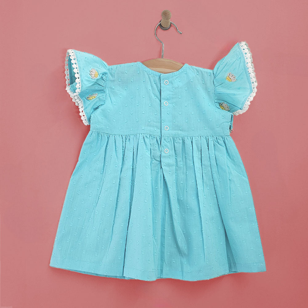 Keebee Organic Cotton Embroidered Girls Light Blue Dress - Flower Garden