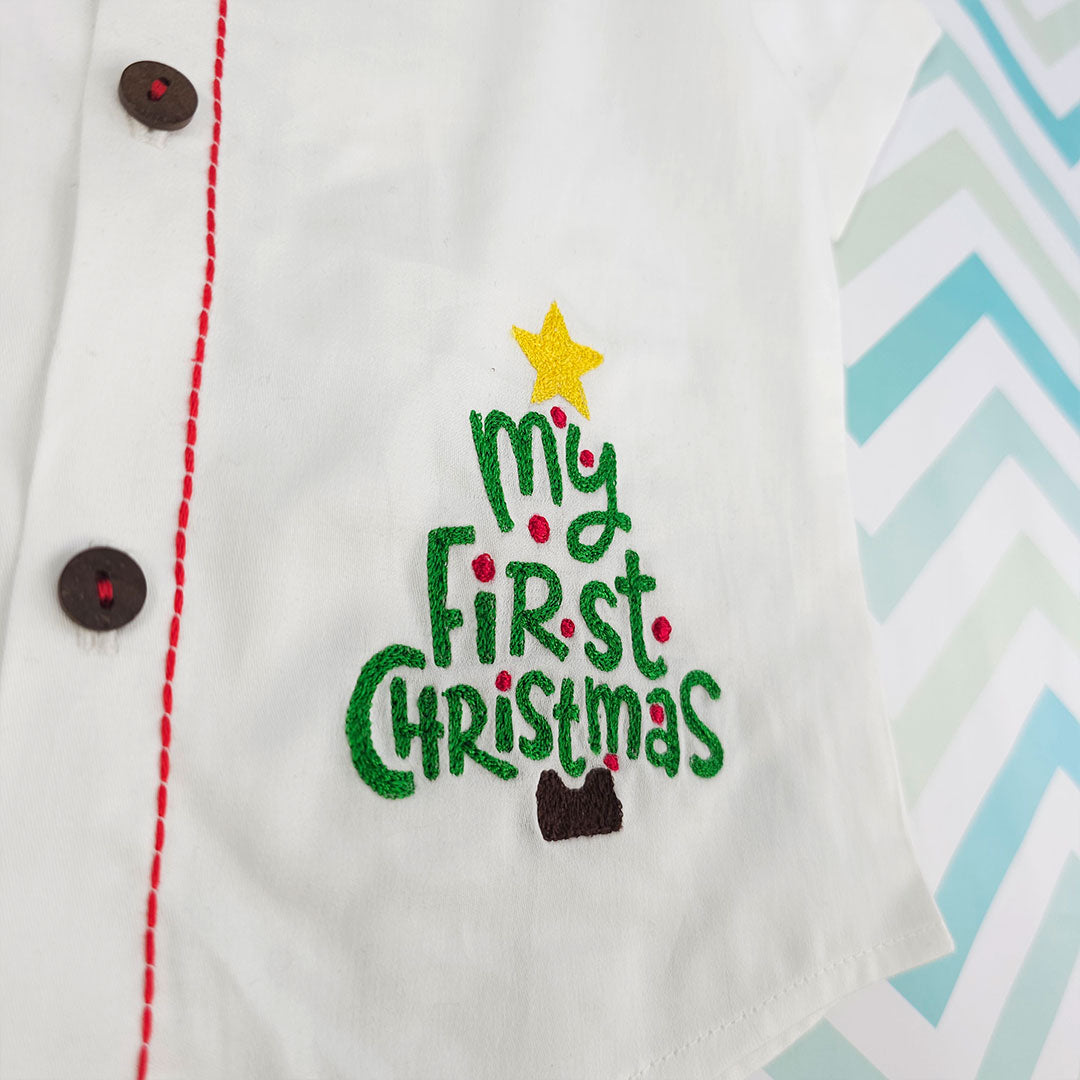 Keebee Organic Cotton Embroidered Half Sleeve Shirt - 'My First Christmas'