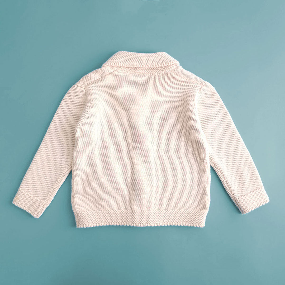 Keebee Organic Cotton Hand Embroidered White Cardigan - Winter Lavender