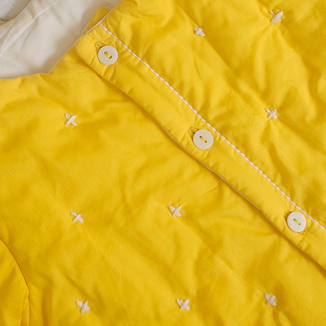 Keebee Organic Cotton Embroidered Yellow Button Up Quilted Jacket - Starry Bright