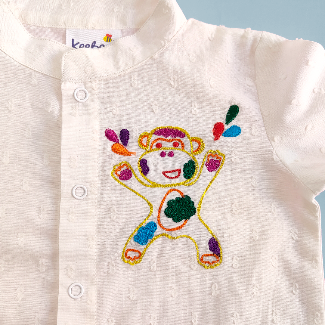 Keebee Organic Cotton Embroidered Shirts - Colorful Monkey