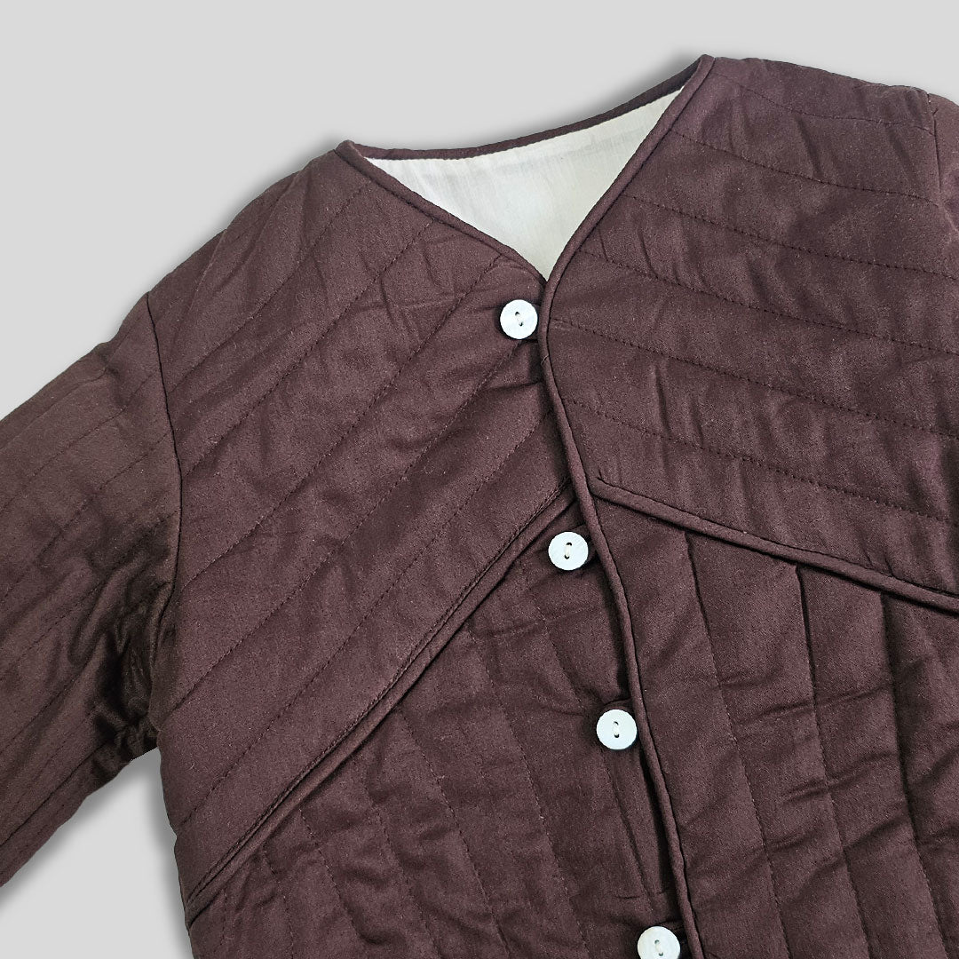 Keebee Organic Cotton Patchwork Choco Brown Button Up Quilted Jacket
