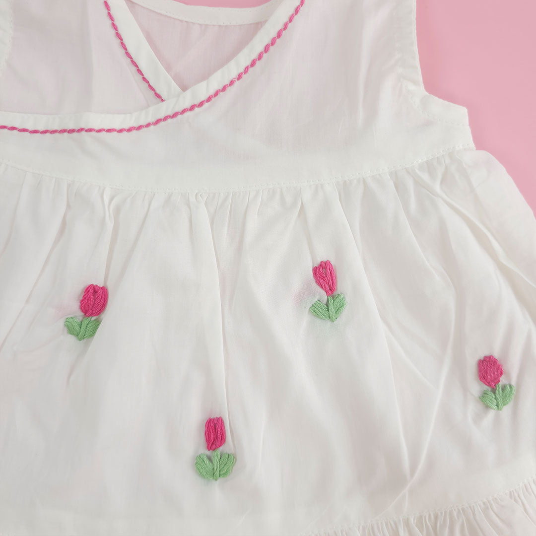 Keebee Organic Cotton Embroidered Newborn Baby Girl White Wrap Dress - Tulip