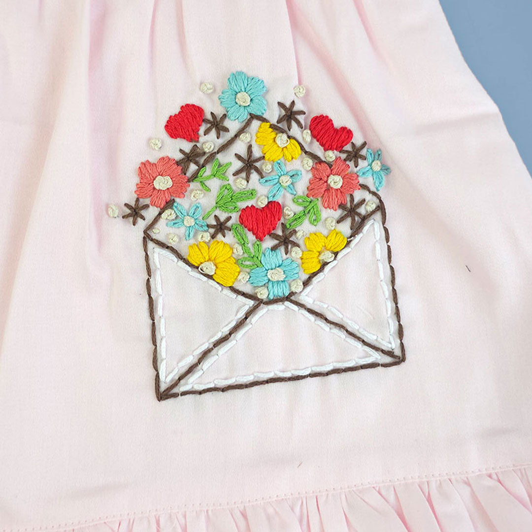 Keebee Organic Cotton Embroidered Girls Pink Jabla / Wrap Dress - Love Letter