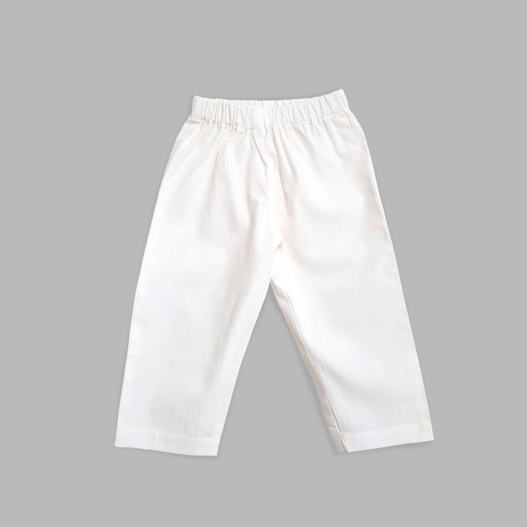 Keebee Organic Cotton Floral Embroidered Jacket Kurta and White Pajama Pants Set - Turquoise Blue