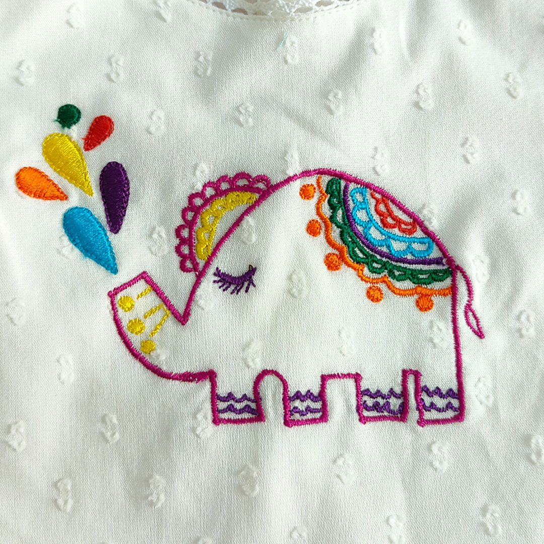 Hand Embroidered White Blossom Dress - Elephant