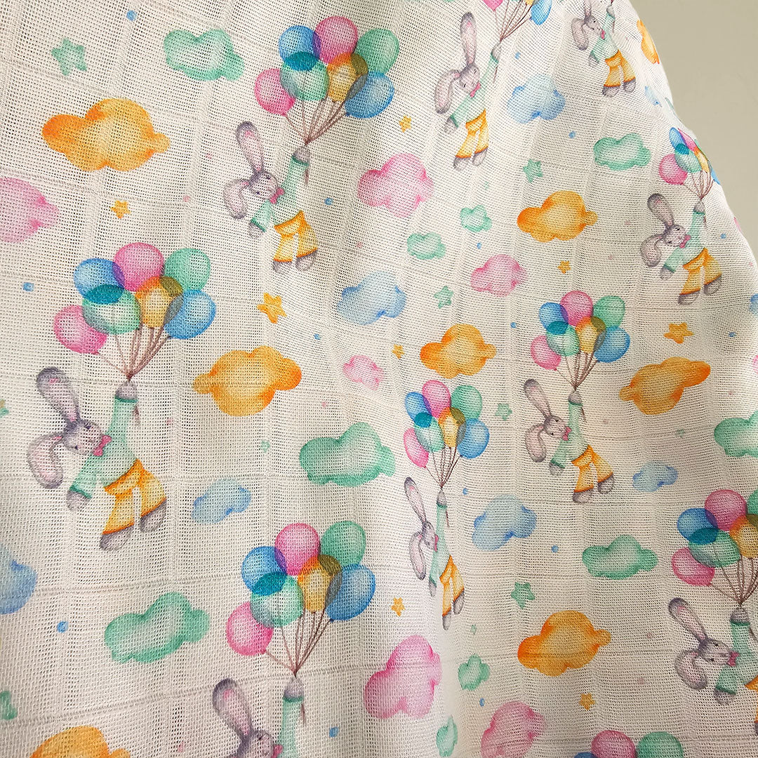 Keebee Organic Cotton Printed Swaddle/Towel - Bunny with Balloons
