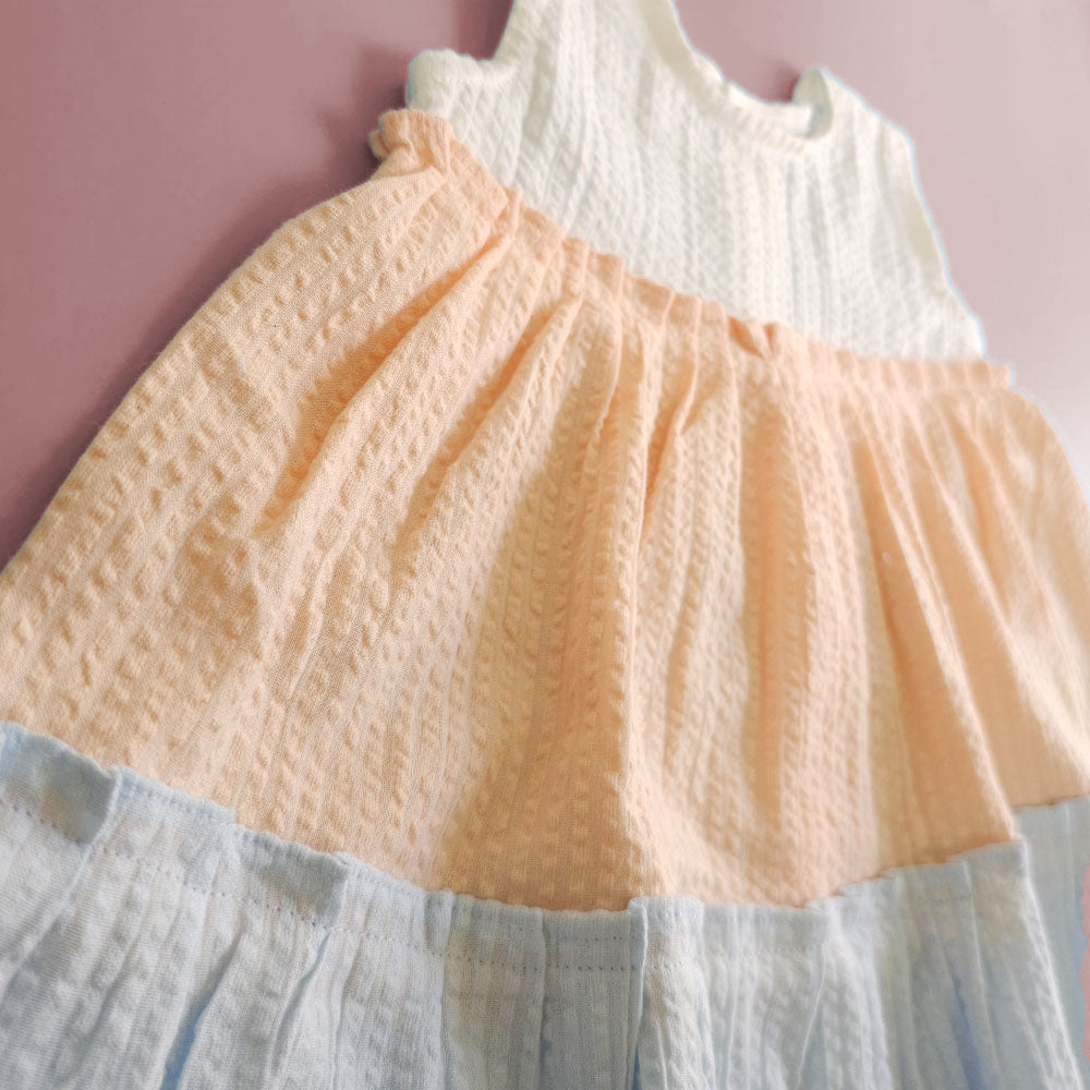 Keebee Organic Cotton Solid Textured Multicolor Baby Girl Tiered Dress