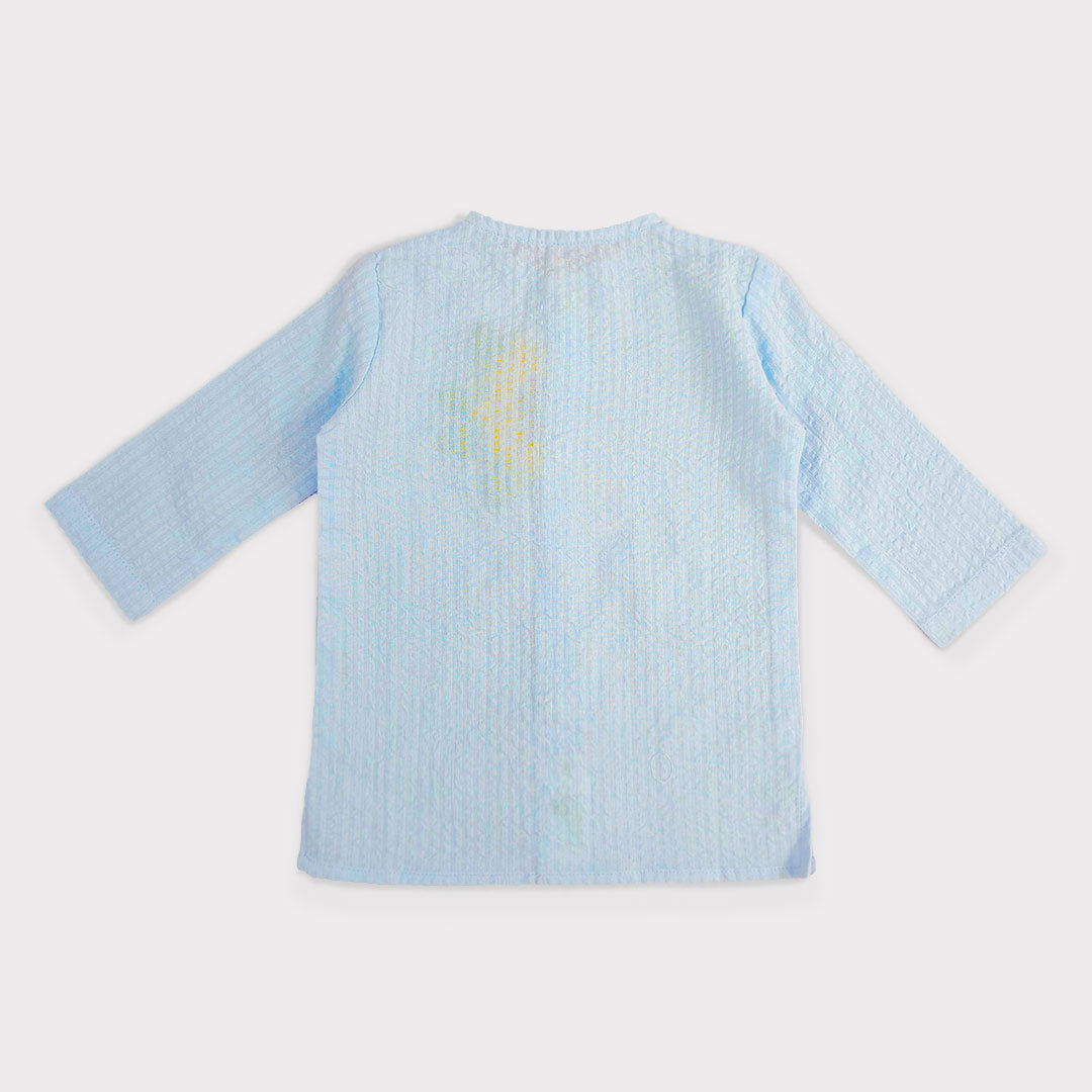 Keebee Organic Cotton Newborn Boys Textured Blue Kurta Set - Sunflower