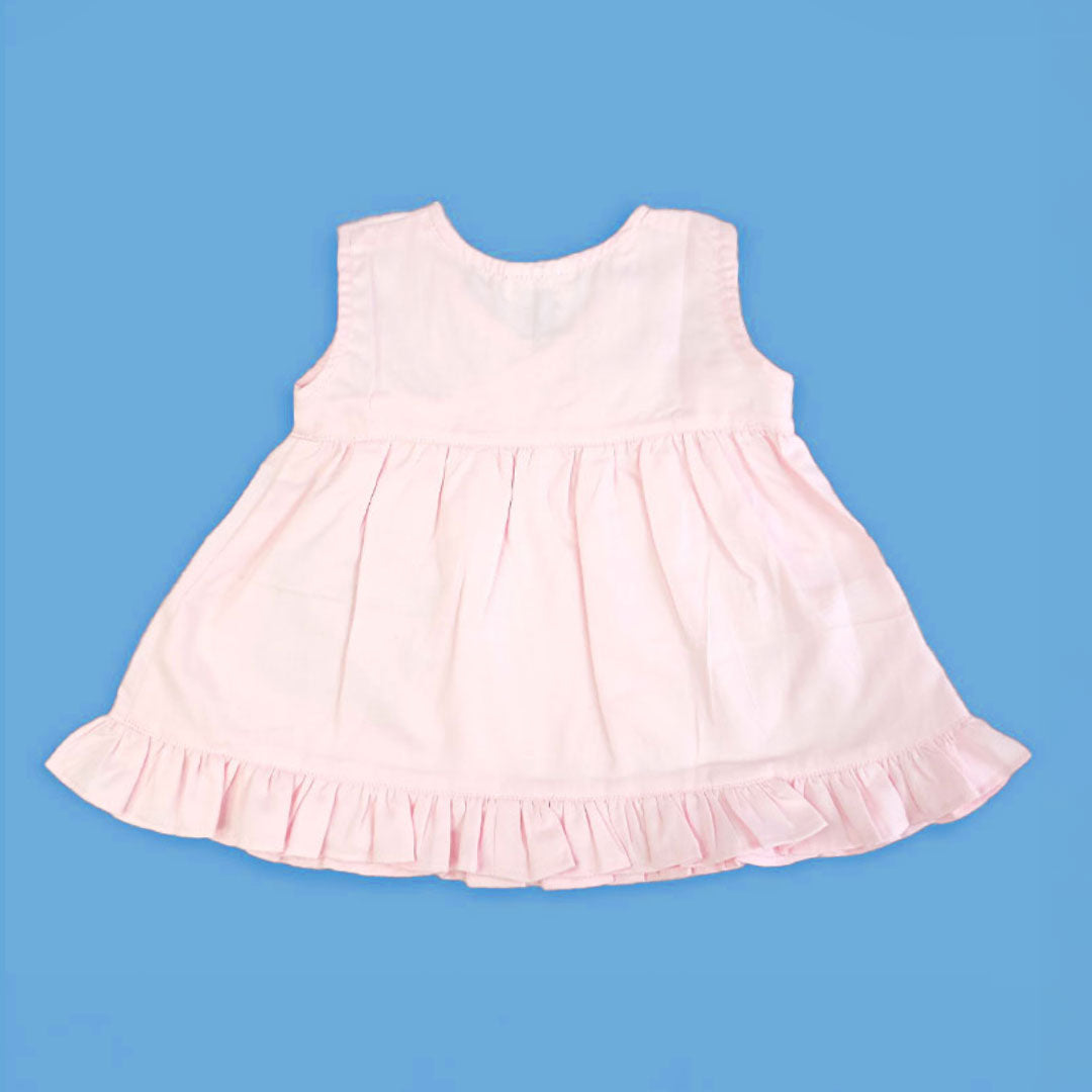 Keebee Organic Cotton Baby Pink Embroidered Girls Jabla / Wrap Dress - Rabbits