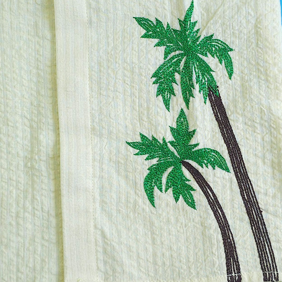 Keebee Organic Cotton Yellow Embroidered Kurta paired with Pajama Pants - Palm Trees
