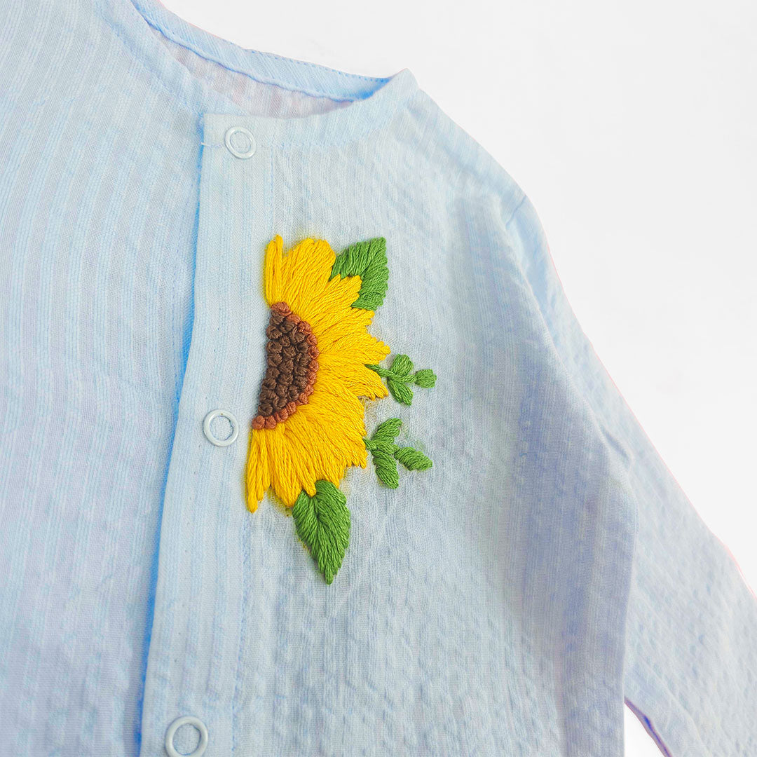 Keebee Organic Cotton Newborn Boys Textured Blue Kurta Set - Sunflower