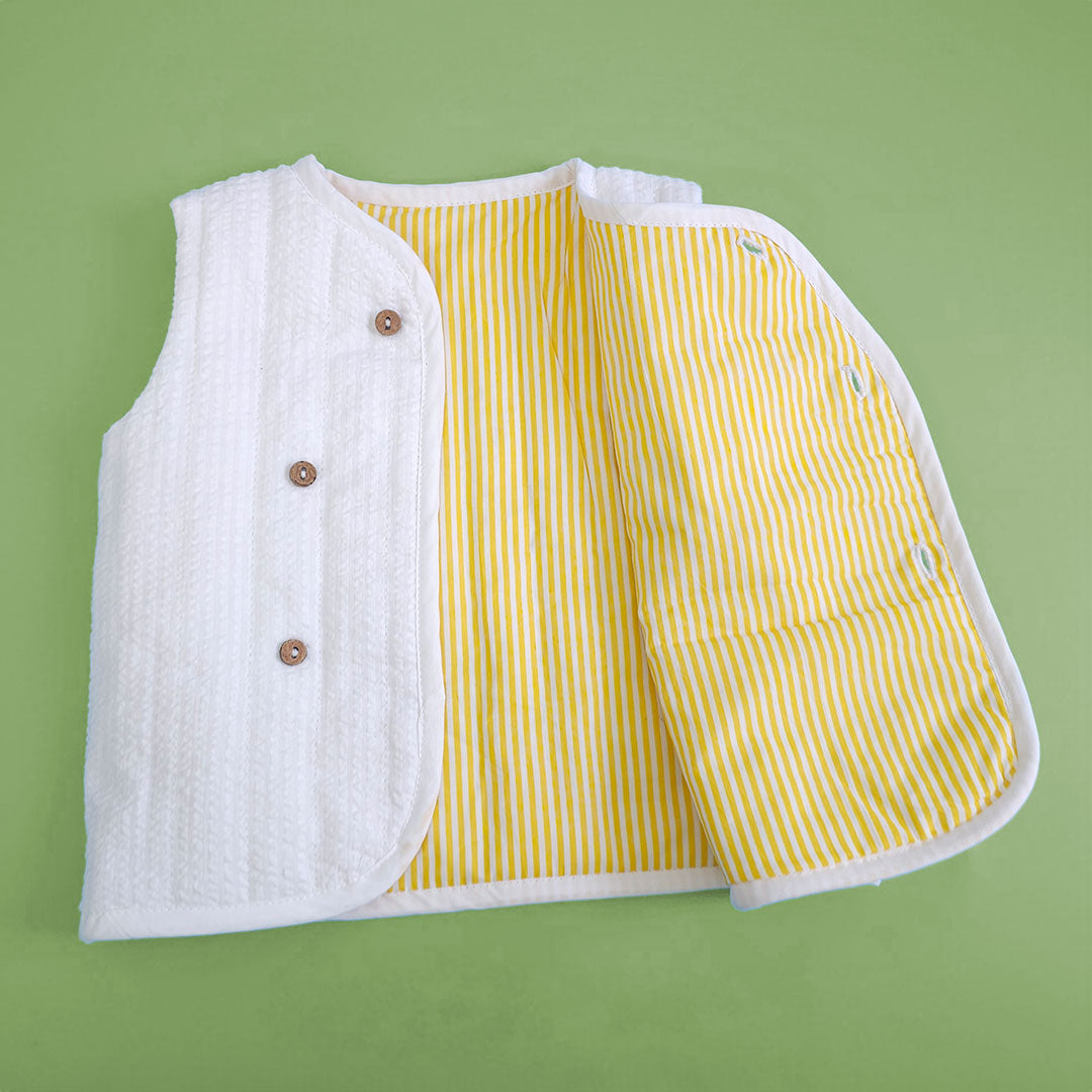 Keebee Organic Cotton Embroidered White Button Up Quilted Vest - Your Baby's Initial