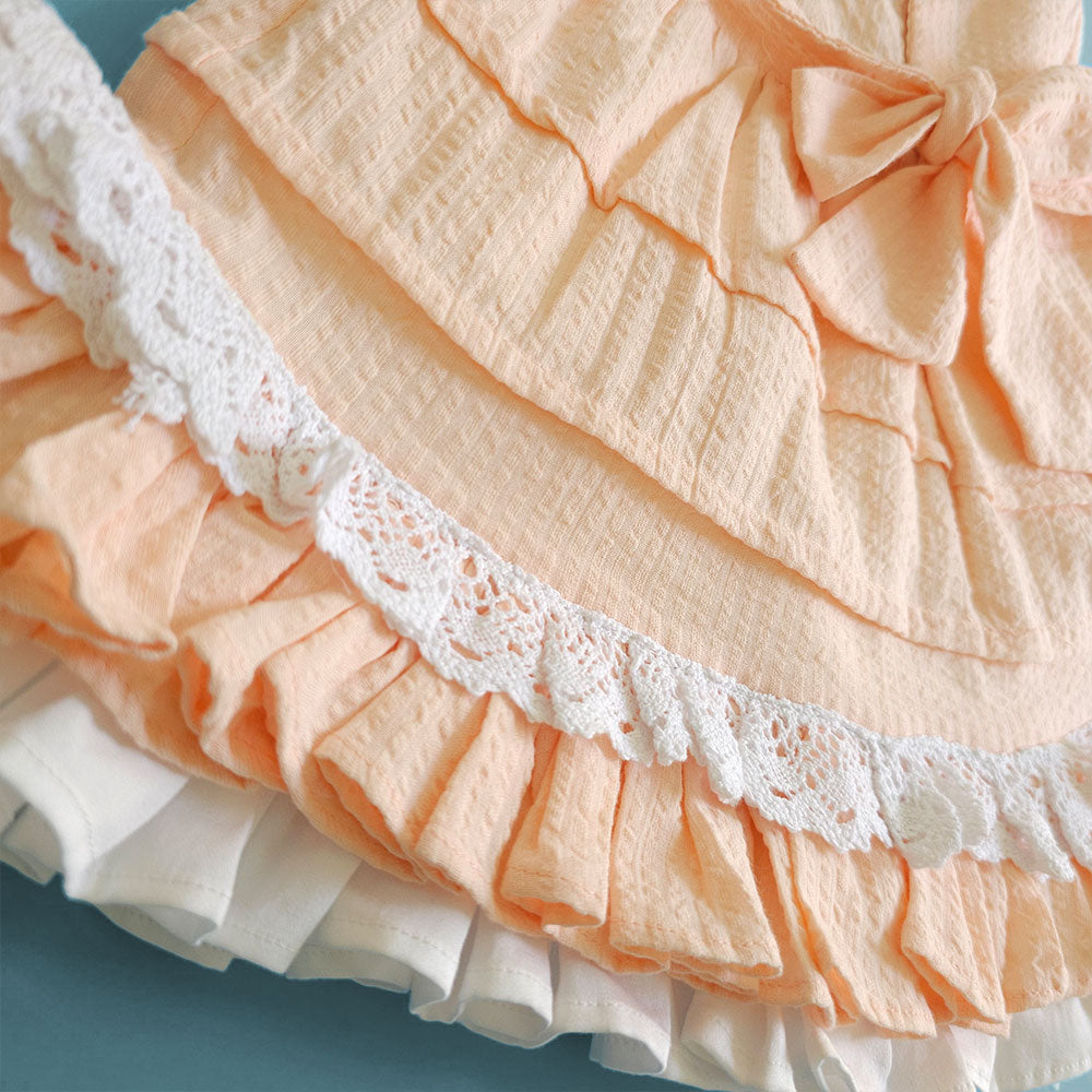 Keebee Organic Cotton Hand Embroidered Peach Baby Girl Peony Dress