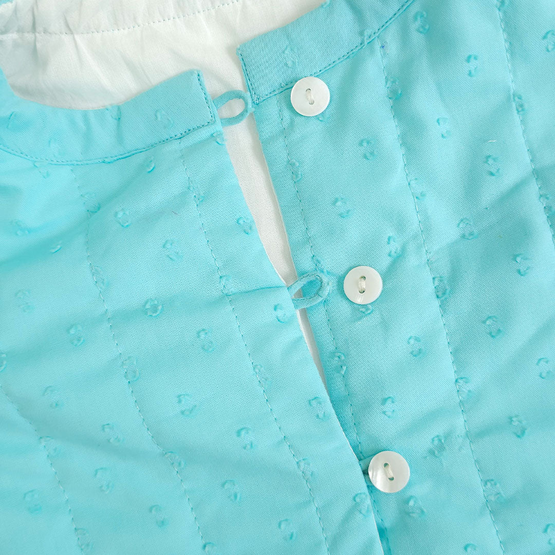 Keebee Organic Cotton Embroidered Turquoise Blue Quilted Vest with Pockets - Frosty Plants