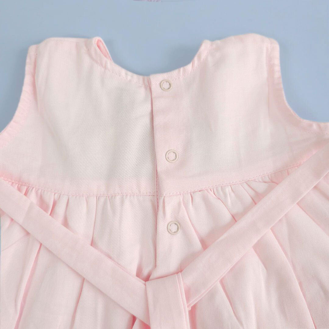 Keebee Organic Cotton Hand Embroidered Baby Pink Peony Baby Girl Dress