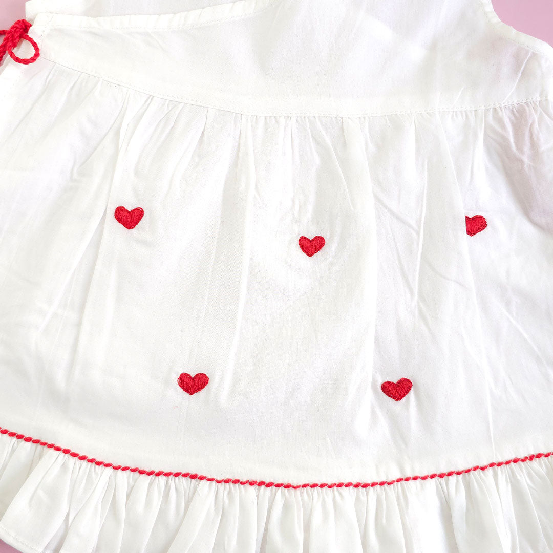 Keebee Organic Cotton Baby Girl Embroidered White Dress and Accessories Set - Red Heart