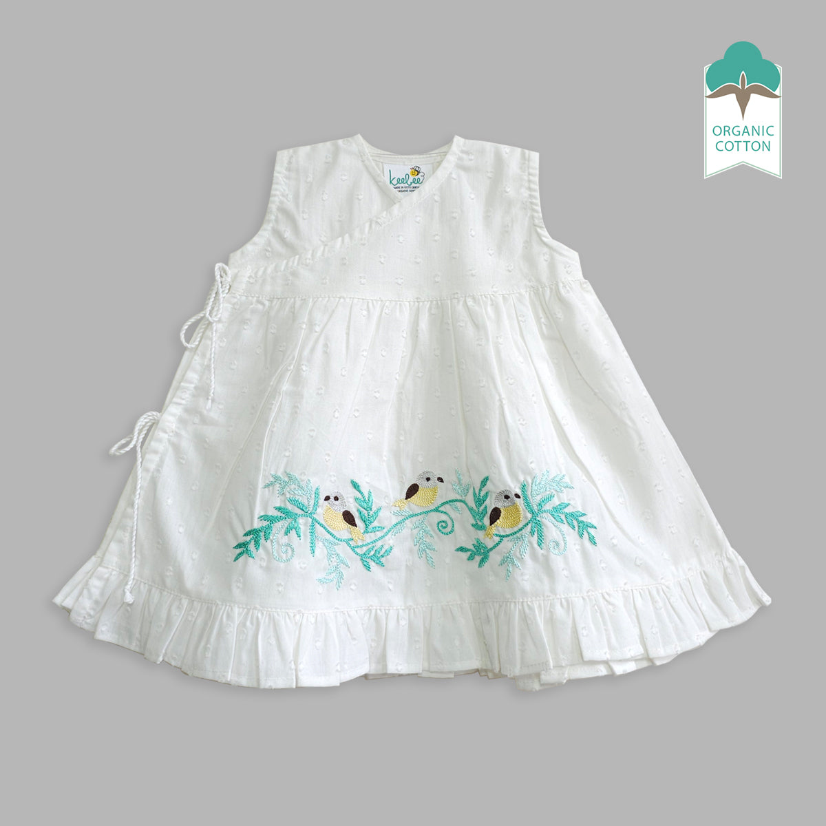 Keebee Organic Cotton Embroidered Girls White Jabla / Dress - Birdsong