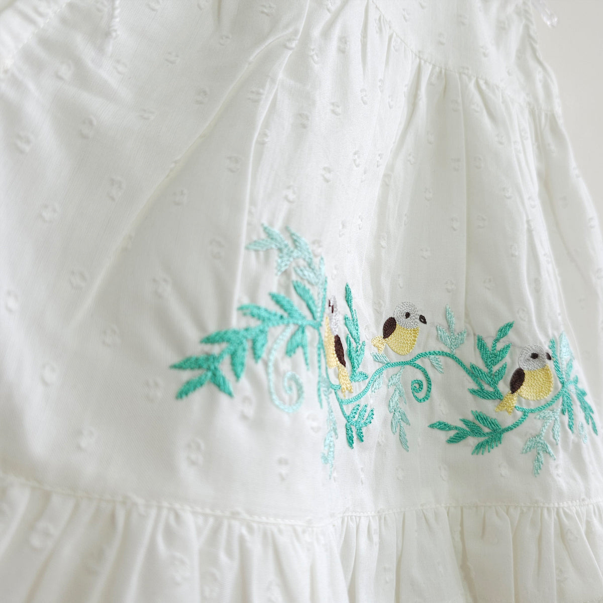 Keebee Organic Cotton Embroidered Girls White Jabla / Dress - Birdsong