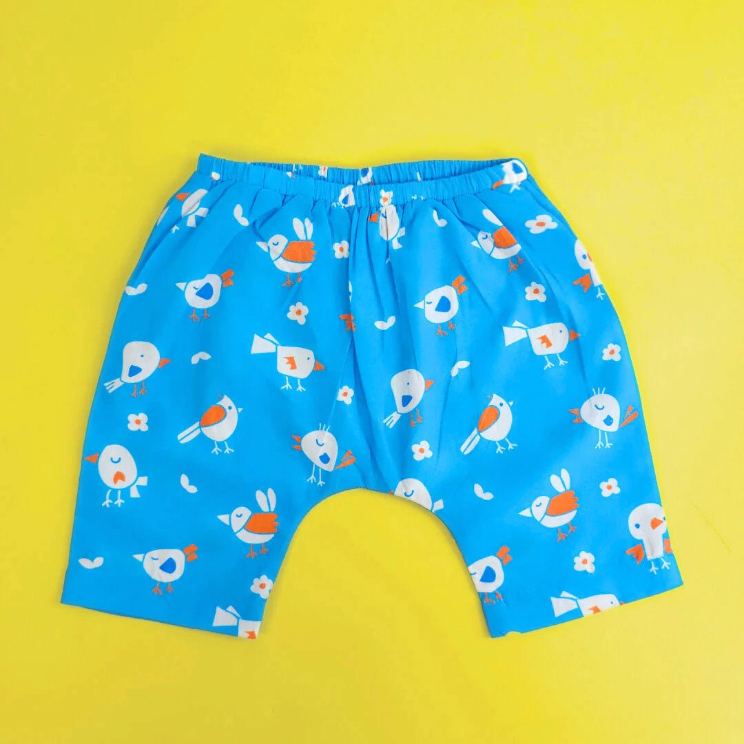 Keebee Organic Cotton Printed Elastic Waist Baby Diaper Shorts - Blue Birdie